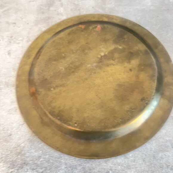 Small Table Top Vintage Boho Eclectic Decorative Carved Brass & Wood Stand / Tea - Picture 7 of 8